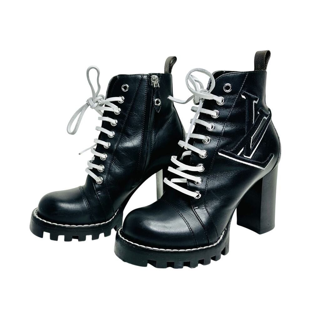 Louis Vuitton Star Trail Logo EU 37 US 7 Lace up Ankle Boots Black Leather - Picture 2 of 10